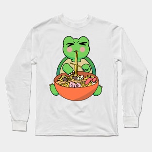 Anime Kawaii Ramen Eating Turtle Japanese Noodles Long Sleeve T-Shirt